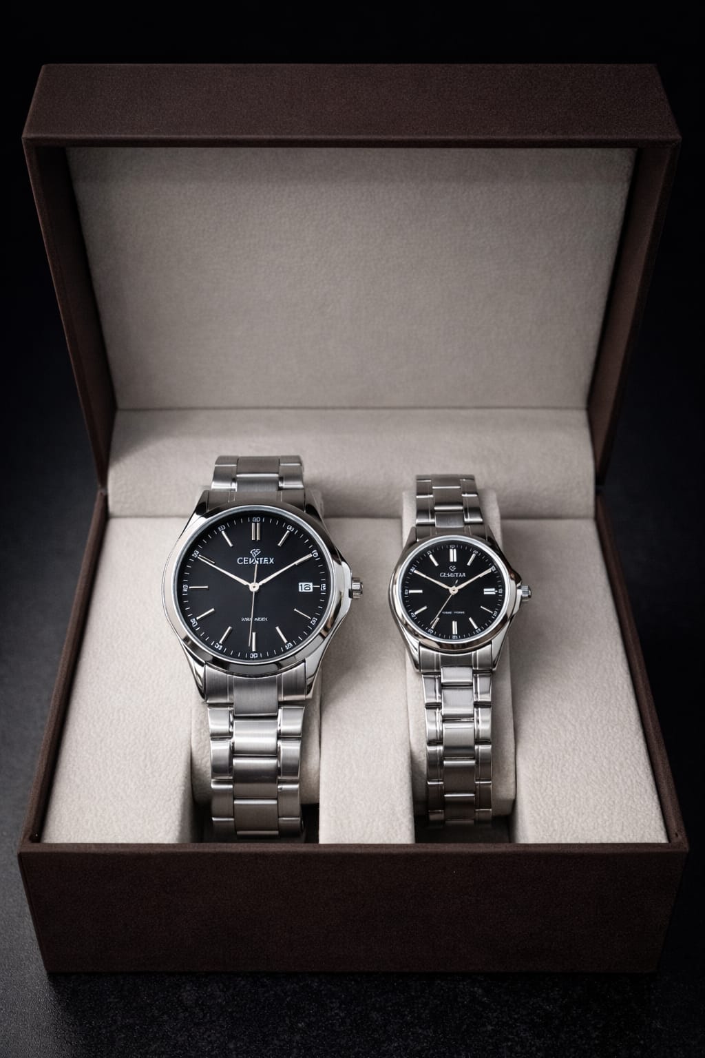 cb4ab787-be1b-479e-a302-e3251c06e524 ⌚ وقتكما… بذوق واحد طقم ساعات Couple Set